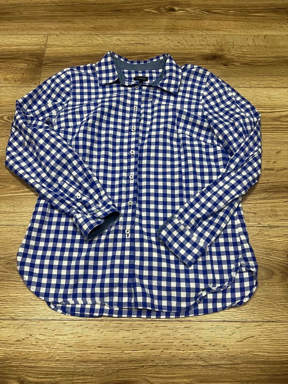 Talbots Womens Shirt Size S Blue White Button Down Long Sleeve Gingham (A00)